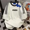 Camiseta de Manga Curta Oversize com Três Listras 100% Algodão para Homens e Mulheres Verão Solta Emagrecedora Top ins