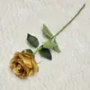 Rosa Artificial Dorada Tallo Verde Único Rosa Brillante Dorado Decoración de Boda Arreglo Floral Adornos