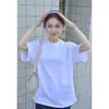Camiseta blanca básica de algodón puro para mujer, sencilla y casual, top versátil de manga corta para capas de verano, talla grande, holgada y favorecedor