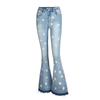 Ebay Amazon venta caliente Pantalones de mezclilla de pierna ancha para mujer con bordado de margarita acampanados jeans de mezclilla para mujer