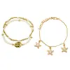 Tobillera con Colgante de Estrella de Mar que Gotea Aceite de Alta Gama Transfronteriza para Mujer Cadena para Clavícula Estilo Playa Océano Personalizada Vacaciones Simple y Versátil