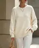 Amazon Otoño/Invierno Nuevo Suéter de Punto Holgado Cuello Redondo para Mujer Color Sólido Estilo Perezoso Jersey Versátil Tendencia Superior