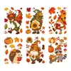 Pegatinas de Ventana de Gnomo de Dibujos Animados de Nuevo Otoño Transfronterizas, Pegatinas Estáticas de Vidrio de Erizo Lindo y Mapache, Pegatinas Estáticas de Acción de Gracias