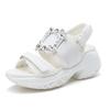 Sandálias de Verão 2026 Novo Estilo com Fivela Quadrada de Strass, Sapatos Plataforma de Solado Grosso, Calçados Esportivos Femininos com Velcro, Sandálias de Praia em Couro Genuíno