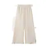 Calça Casual de Verão Lu Estilo Similar com Cintura Floral Caimento Solto Perna Reta Versátil Perna Larga Fina Respirável Emagrecedor Calça Longa