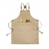 Delantal cruzado en H 501, lona de algodón lavable, unisex, elegante y versátil, delantal multibolsillos