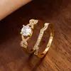 Conjunto de Anillos Románticos en Forma de Corazón Más Vendido Transfronterizo, Anillos de Boda para Pareja Exquisitos de Gama Alta de Amazon Fashion, Venta al por Mayor de Anillos de Circonita