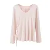 Top de yoga holgado para mujer, adelgazante, de manga larga, para primavera/verano, entrenamiento fitness Pilates, camiseta con cordón