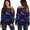 Top transfronterizo con estampado de loro 3D Ropa nueva europea y americana para mujer Suéter off-shoulder para mujer Top off-shoulder para mujer Camiseta básica Mujer