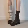 Botas Chunky de Salto Grosso Estilo Ballet Francês Chuyuji para Mulheres com Laço, Botas Curtas, Novas Botas Elásticas Outono/Inverno 2026