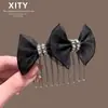 Peine Negro de Malla con Lazo Estilo Francés 2026 Accesorio de Moda para el Cabello para Controlar el Cabello Suelto