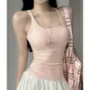 Top sin mangas retro estilo coreano naranja, corte ajustado, espalda cruzada, para mujer, Primavera 2026, con copas en el pecho, dulce y picante, top escote en U adelgazante