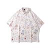 Ge Hua Camisa de Verão Vintage Pintura a Óleo Estampa Completa Pato Flor Manga Curta para Homens e Mulheres Casal Solta BF Praia Meia-manga Forro