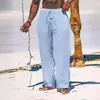 Transfronterizo 2024 Amazon deseo Nuevo Lino Holgado Hombres Simple Moda Color Sólido Casual Algodón y Lino Pantalones