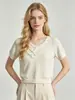 Atacado transfronteiriço direto da fábrica: Top cropped feminino de malha com lantejoulas, estilo chinês, manga curta, gola V, Coleção Primavera/Verão