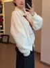 Cardigã suéter branco de bolinhas retrô estilo coreano soltinho de gola alta para mulheres, versátil elegante para primavera e outono estilo Harajuku