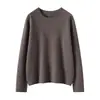 Suéter de Cachemira Suave Color Sólido para Mujer, Dobladillo Enrollado, Cuello Redondo, Holgado, Capa Base, Manga Larga, Tejido, Top Interior