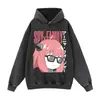 Sudadera con capucha de marca streetwear, estampado de cómic, efecto desgastado, corte holgado, hombros caídos, unisex, chaqueta casual estilo anime para otoño e invierno