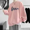 Estilo Coreano Holgado Creativo Estampado Cuello Redondo Sudadera Casual Tendencia Estilo Hong Kong Sudadera Forrada de Felpa Versátil Otoño e Invierno Nuevo