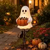 Nuevo cubo de caramelos de Halloween con forma de fantasma, alimentado por energía solar y brillante, para jardín y patio transfronterizo, manualidad de resina para fiestas