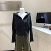 Sudadera con capucha y cremallera de doble sentido y cordón, con protectores de dedos grises