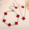 Conjunto Colar Trevo de Quatro Folhas de Aço Titânio que Não Desbota Dupla Face para Mulheres, Fashion, Elegante, Luxo Leve, Sensação de Alta Qualidade, Pulseira de Nicho Atacado