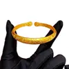 Mismo Estilo que el de la Joyería Dorada, Pulsera Tradicional Vietnamita de Oro Arena con Diamantes y Palabras Auspiciosas Grabadas, Diseño de Pata de Gato, Pulsera Abierta Sólida, Regalo para Novia
