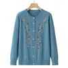 Suéter fino de primavera y otoño para mujeres de mediana edad y mayores, cárdigan de punto con bordado, manga larga, nuevo estilo para abuelas rellenitas, ropa de otoño para mujeres