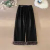 Pantalones de pana gruesos con forro de polar, estilo nuevo de invierno 2025, pierna ancha, cintura alta, adelgazantes, versátiles, pierna recta