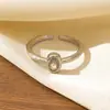 Anel Geométrico Oval de Diamante Minimalista Transfronteiriço com Design Quadrado de Diamante Simples e de Alto Padrão, Anel Aberto Empilhável e Ajustável