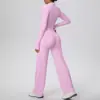 Chaqueta Deportiva Europea y Americana de Cremallera Delgada de Cruce de Fronteras Pantalones de Yoga de Pierna Ancha de Cintura Alta Transpirables Color Nude Traje de Yoga Fitness