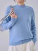 Suéter de cachemira suave y cómodo para mujer, cuello alto medio, manga larga, color liso, adelgazante, alta elasticidad, adecuado para el trabajo, cálido, prenda interior de punto