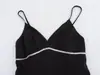 Vestido de alça sexy preto com strass, novo, para mulheres, estilo europeu e americano Fengchun 2024 6352
