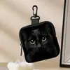 Porta-moedas Estampa Gato Preto, Bolsa de Armazenamento Impermeável de Couro Sintético com Zíper, Estojo Multifuncional Mini para Fones de Ouvido