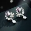 Pendientes Cuadrados de Cristal Mariposa Perla de Lujo Ligero y Gama Alta Pendientes Exquisitos Brillantes Gota de Agua Aguja de Plata S925 Pendientes para Mujer