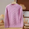 Suéter de lana de tres hilos engrosado para niños y niñas, cuello semi-alto, capa base de lana pura, para niños mayores, top de punto pullover