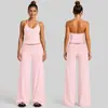 Conjunto de ropa de yoga transfronterizo con top deportivo de cuello halter, conjunto de pantalones anchos de secado rápido para deportes al aire libre, fitness para mujer