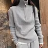 Suéter de cuello alto con media cremallera para mujer, nuevo diseño otoño/invierno, elegante y juvenil, top interior de punto gris, talla única