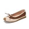 Sapatos Rasos de Couro Genuíno Color Block Retrô com Laço, Sapatos Macios de Solado Macio Estilo Ovo Rolo Femininos, Sapatilhas de Couro de Vaca Estilo Primavera