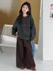 Conjunto de Dos Piezas para Niñas Mayores: Sudadera Holgada Estilo Coreano de Otoño y Pantalones de Pierna Ancha a Cuadros, Atuendo Casual de Moda para Otoño