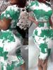 Traje corto de dos piezas con estampado, cuello redondo y falda de cadera, ropa para mujer, Amazon transfronterizo europeo y americano 2024