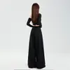Estilo Holgado y Casual, Diseño Versátil de Cintura Alta, Pantalones de Pierna Ancha Fluidos de Largo Hasta el Suelo, Pantalones Largos Negros, Largo Extendido Negro, Yichun