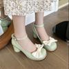 Estilo princesa ~ zapatos Mary Jane con lazo 2022 primavera y verano Nuevos Tacones Altos sandalias de tacón grueso de mujer de punta cerrada