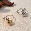 Anillo Transfronterizo Europeo y Americano de Acero de Titanio Oro 18K Doble Bola Anillo Abierto Dorado Diseño de Nicho Joyería de Acero Inoxidable Perla