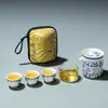 Porcelana azul y blanca exquisita juego de té portátil para viaje una tetera tres tazas tazas de uso rápido juego completo para preparar té al aire libre juego de té de cerámica
