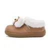 Sapatos de algodão versáteis de pelúcia de inverno com laço fofo, botas de neve com sola grossa, bico redondo, quentes, estilo coreano, sapatos femininos para exterior