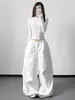Pantalones cargo negros holgados de pierna ancha para mujer, nuevo estilo primavera/otoño 2025, pantalones paracaidistas casuales de cintura alta, pantalones adelgazantes para personas altas