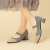 Zapatos de Princesa 2025 Nuevos Transfronterizos de Tacón Medio de Una Sola Tira Combinados con Tejido Volador Zapatos Mary Jane Zapatos Tejidos Zapatos de Tacón Grueso para Mujer