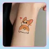 Lindas Pegatinas de Tatuaje de Corgi Amarillo para Cubrir Cicatrices en el Brazo para Mujeres, Estilo Nicho Simple, Tatuajes de Corgi Impermeables de Larga Duración para Mujeres