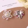 Brincos Vazados de Flor Iridescente com Contas Estilo Moda Coreana DIY, Acessórios de Orelha, Broches, Flores para Sapatos, Acessórios de Fivela para Sapatos